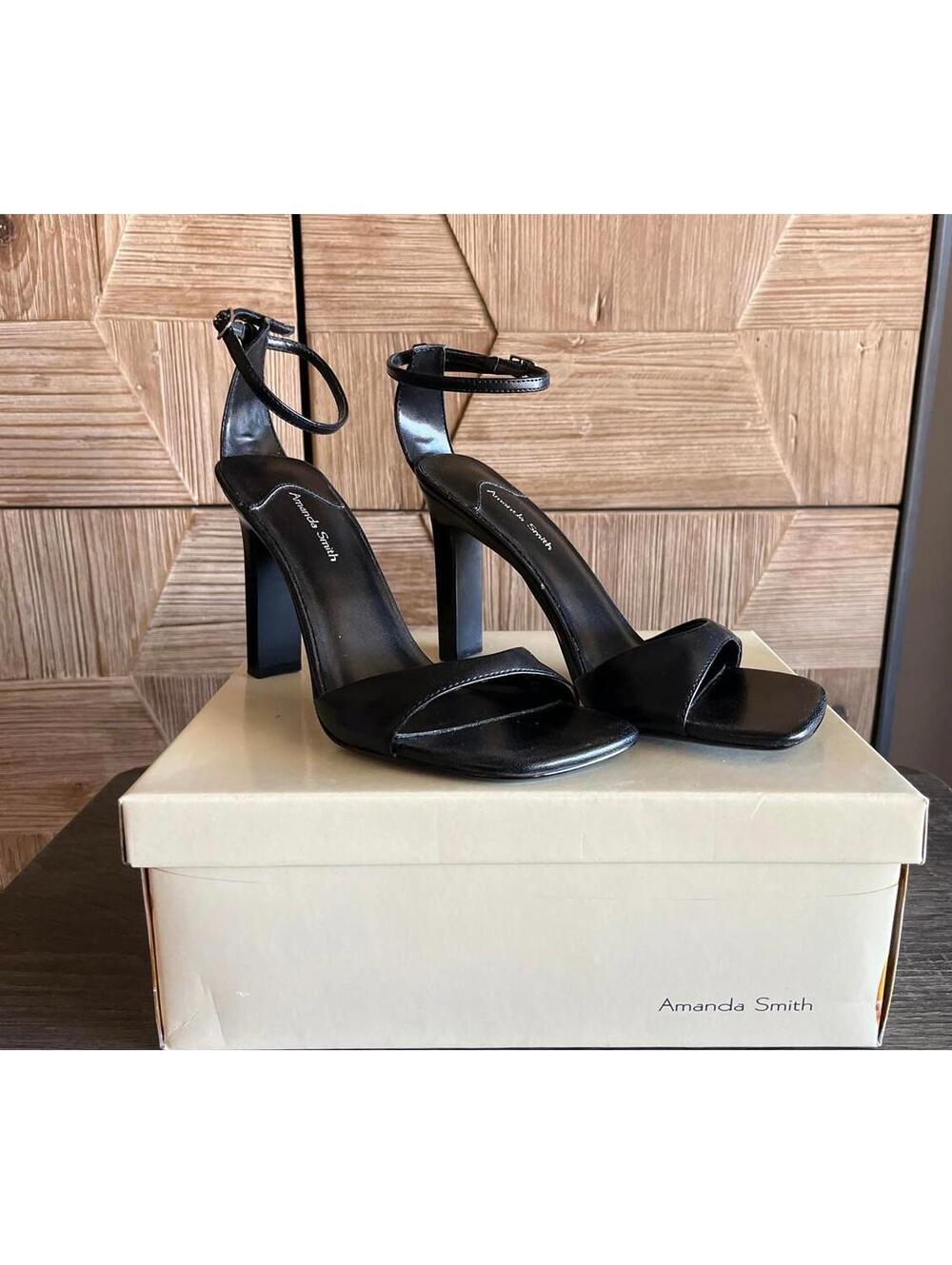 Amanda Smith Open Toe Black High Heel Sandal Ankle Strap Size 6M Party